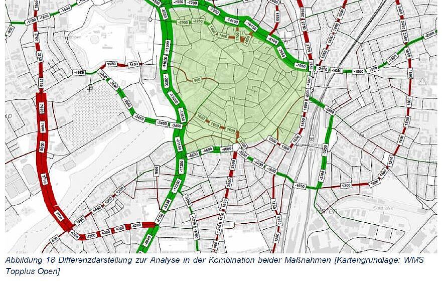 Verkehrversuch Erste Nordtangente: Differenzdarstellung